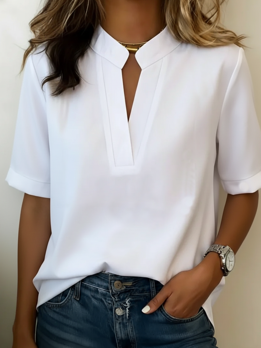 Bárbara | Blusa elegante con cuello en V y detalles dorados