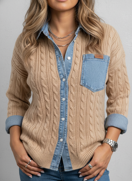 AMBRA™ | Suéter de punto patchwork con detalles de denim