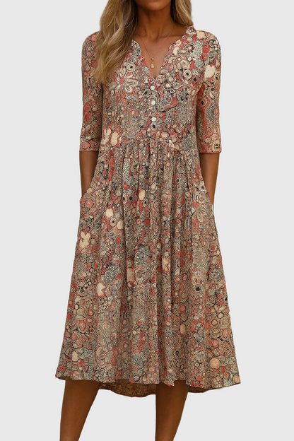 Harlow | Elegancia Grácil con Escote en V – Vestido Midi
