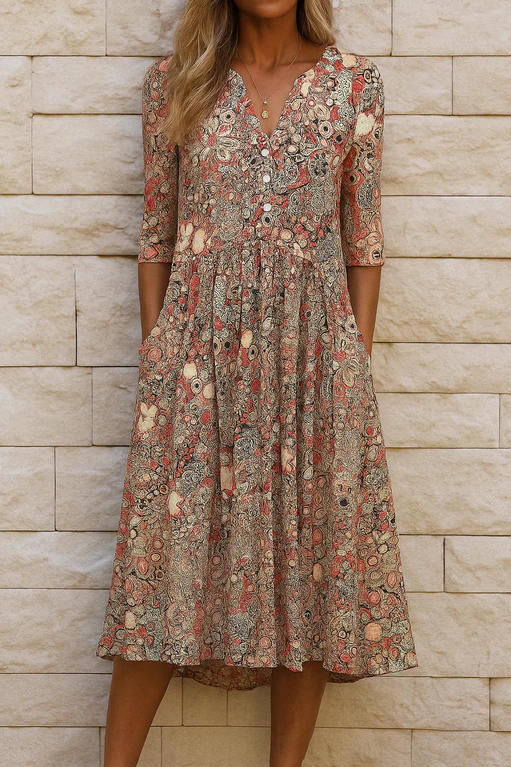 Harlow | Elegancia Grácil con Escote en V – Vestido Midi