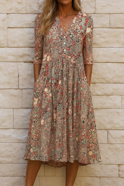 Harlow | Elegancia Grácil con Escote en V – Vestido Midi