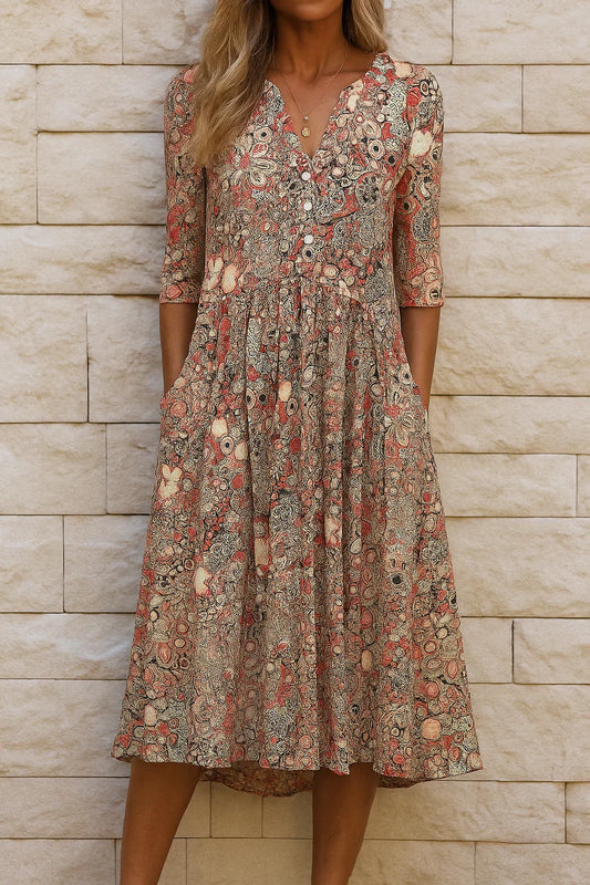 Harlow | Elegancia Grácil con Escote en V – Vestido Midi