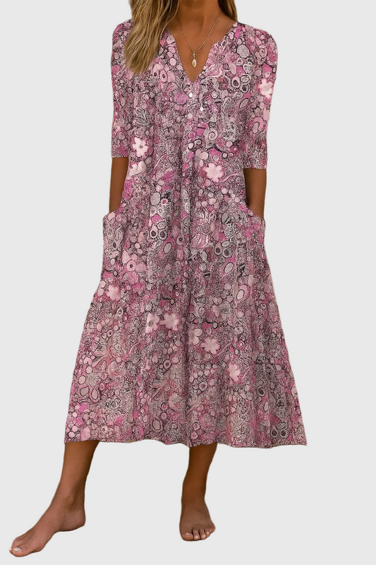 Harlow | Elegancia Grácil con Escote en V – Vestido Midi