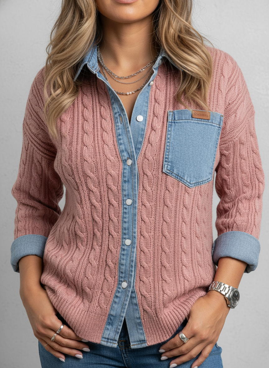 AMBRA™ | Suéter de punto patchwork con detalles de denim