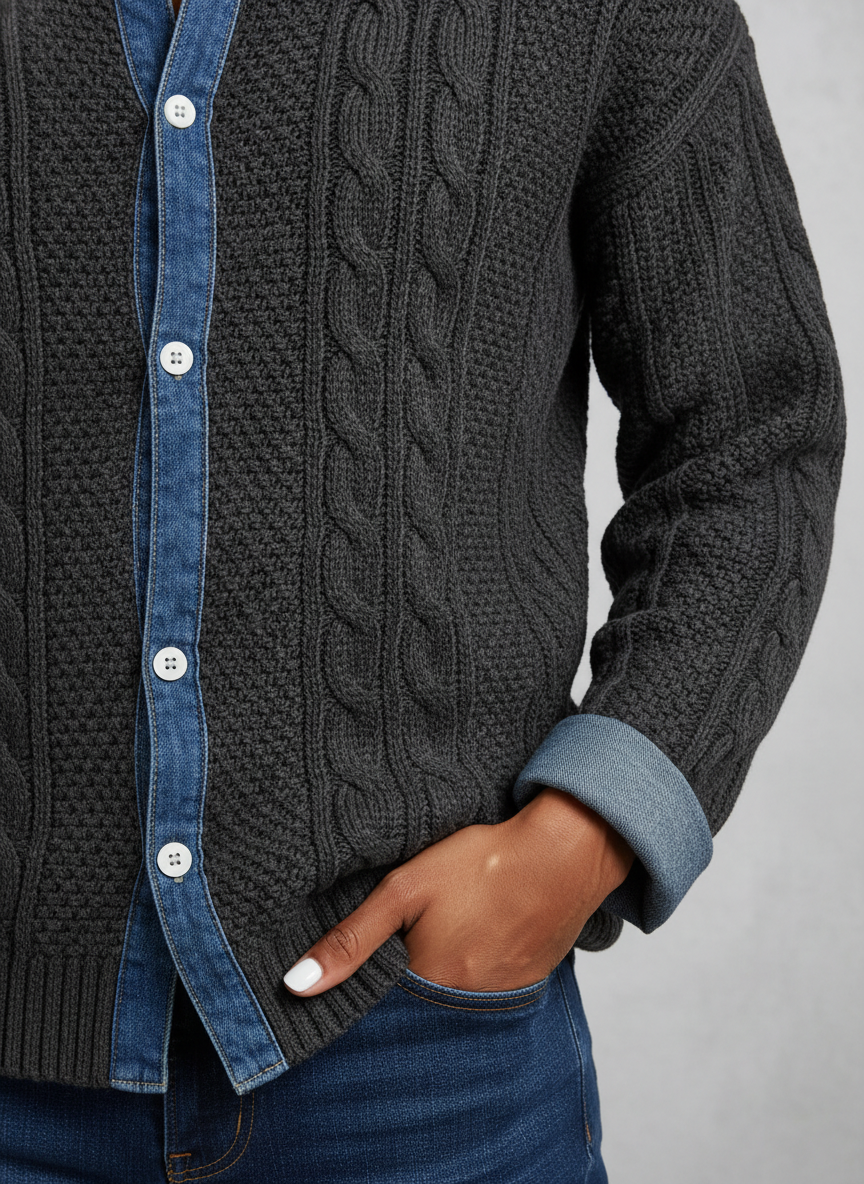 AMBRA™ | Suéter de punto patchwork con detalles de denim
