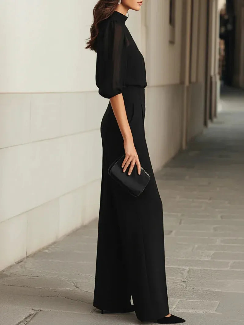Valentina | set negro de 3 piezas con top transparente y pantalón ancho